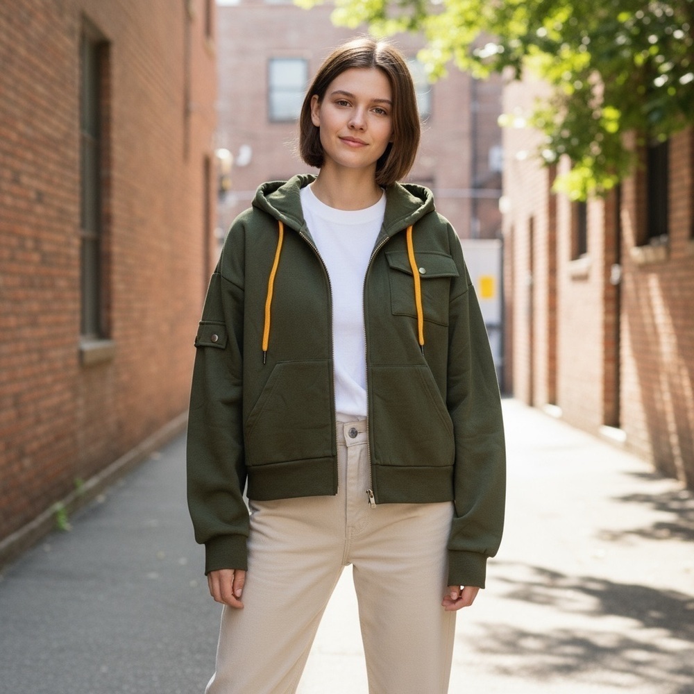 Olive Utility Jacket with Hood